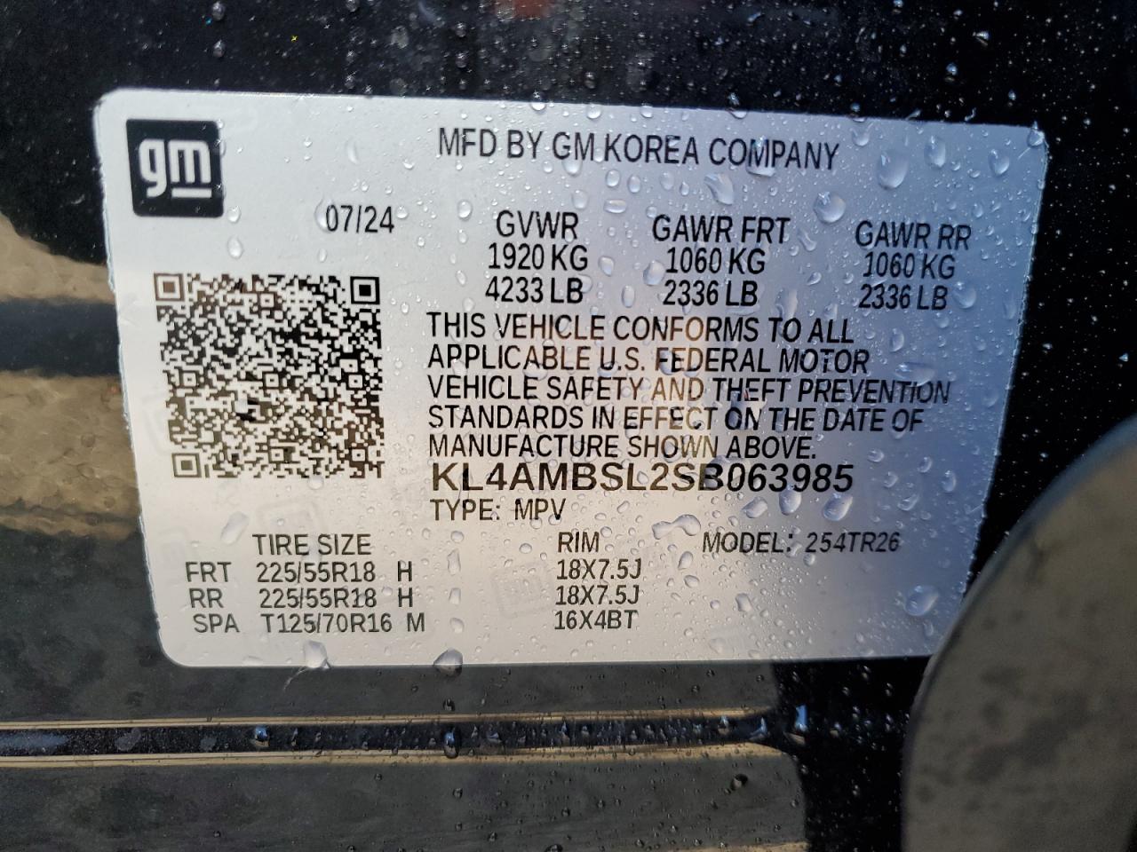 2025 Buick Encore Gx Preferred VIN: KL4AMBSL2SB063985 Lot: 82053175