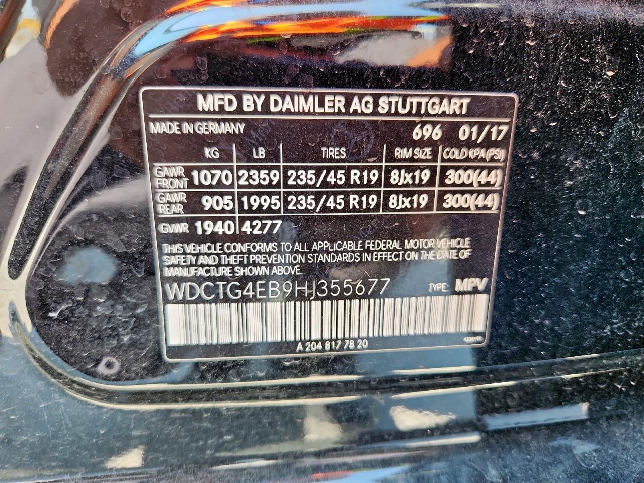 2017 Mercedes-Benz Gla 250 VIN: WDCTG4EB9HJ355677 Lot: 80268135