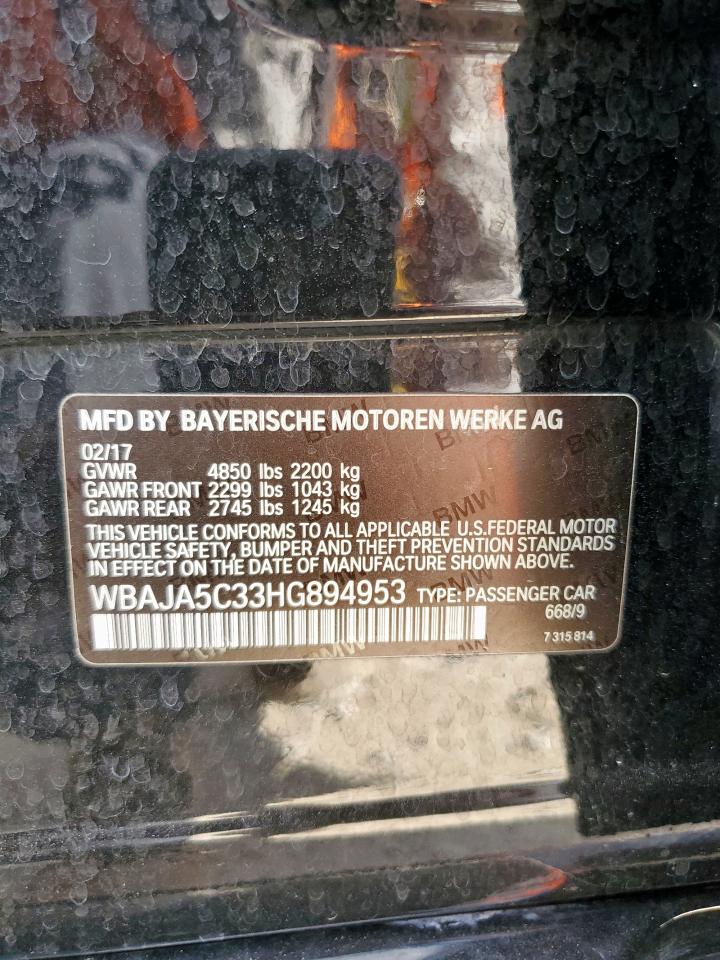 2017 BMW 530 I VIN: WBAJA5C33HG894953 Lot: 80900465