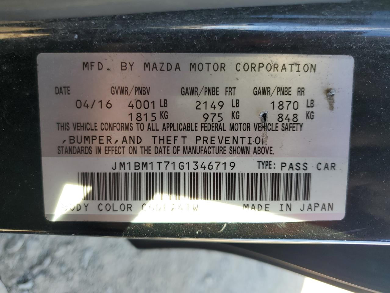 2016 Mazda 3 Sport VIN: JM1BM1T71G1346719 Lot: 71165635