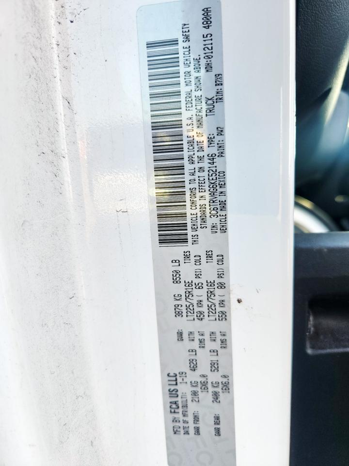 2019 Ram Promaster 1500 1500 Standard VIN: 3C6TRVAG6KE521446 Lot: 84013085