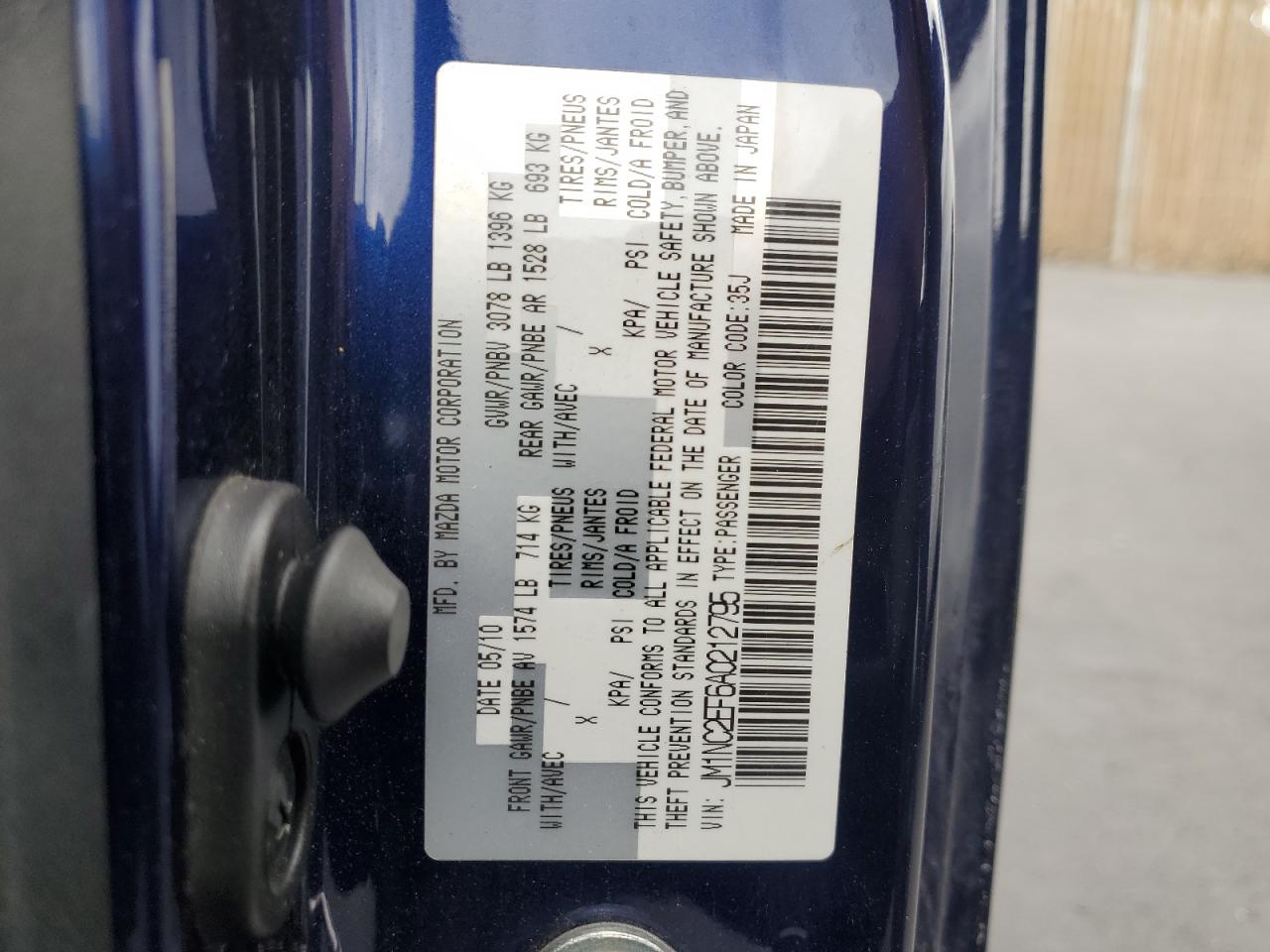 2010 Mazda Mx-5 Miata VIN: JM1NC2EF6A0212795 Lot: 81884205