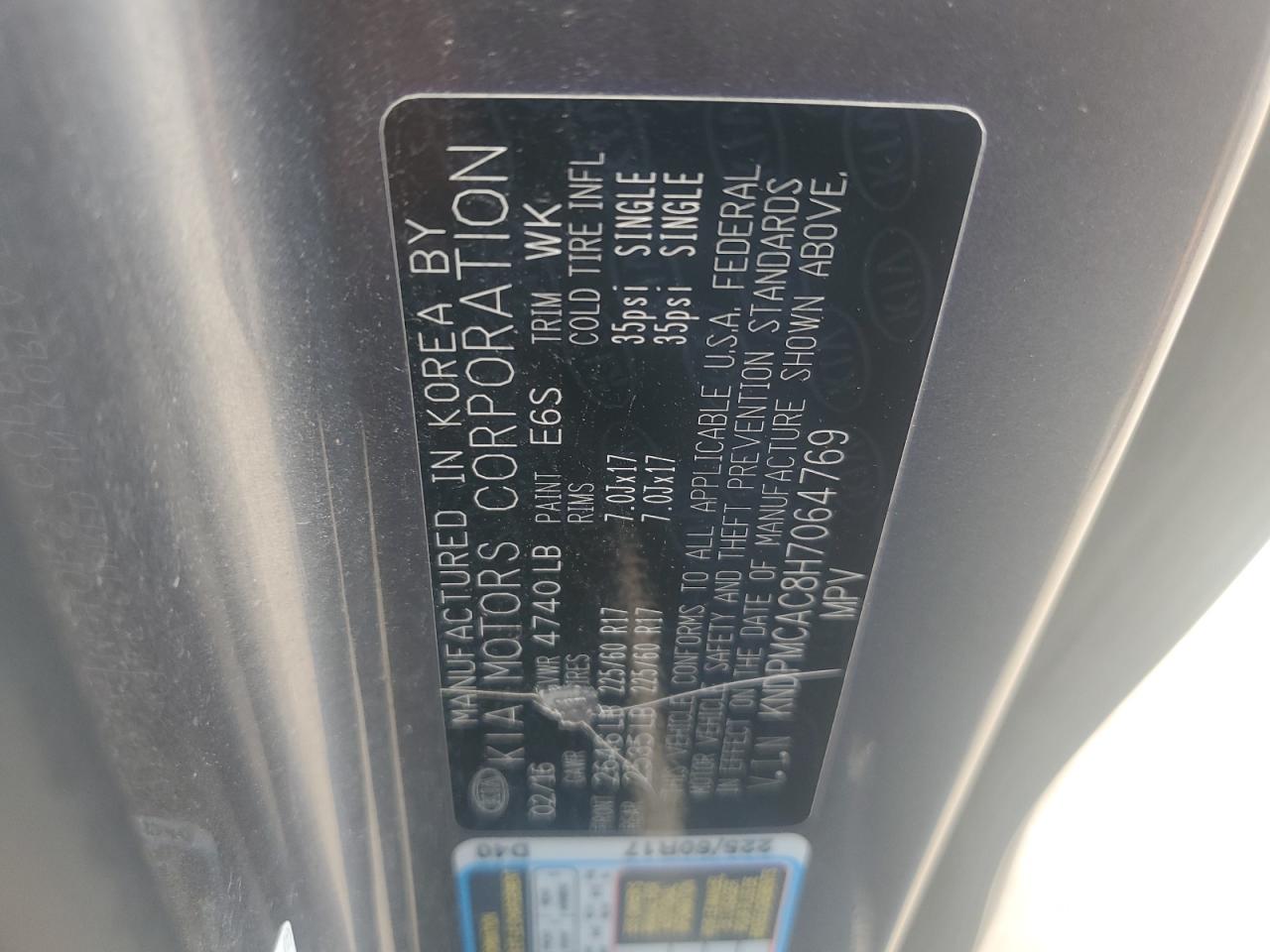 2017 Kia Sportage Lx VIN: KNDPMCAC8H7064769 Lot: 71738175