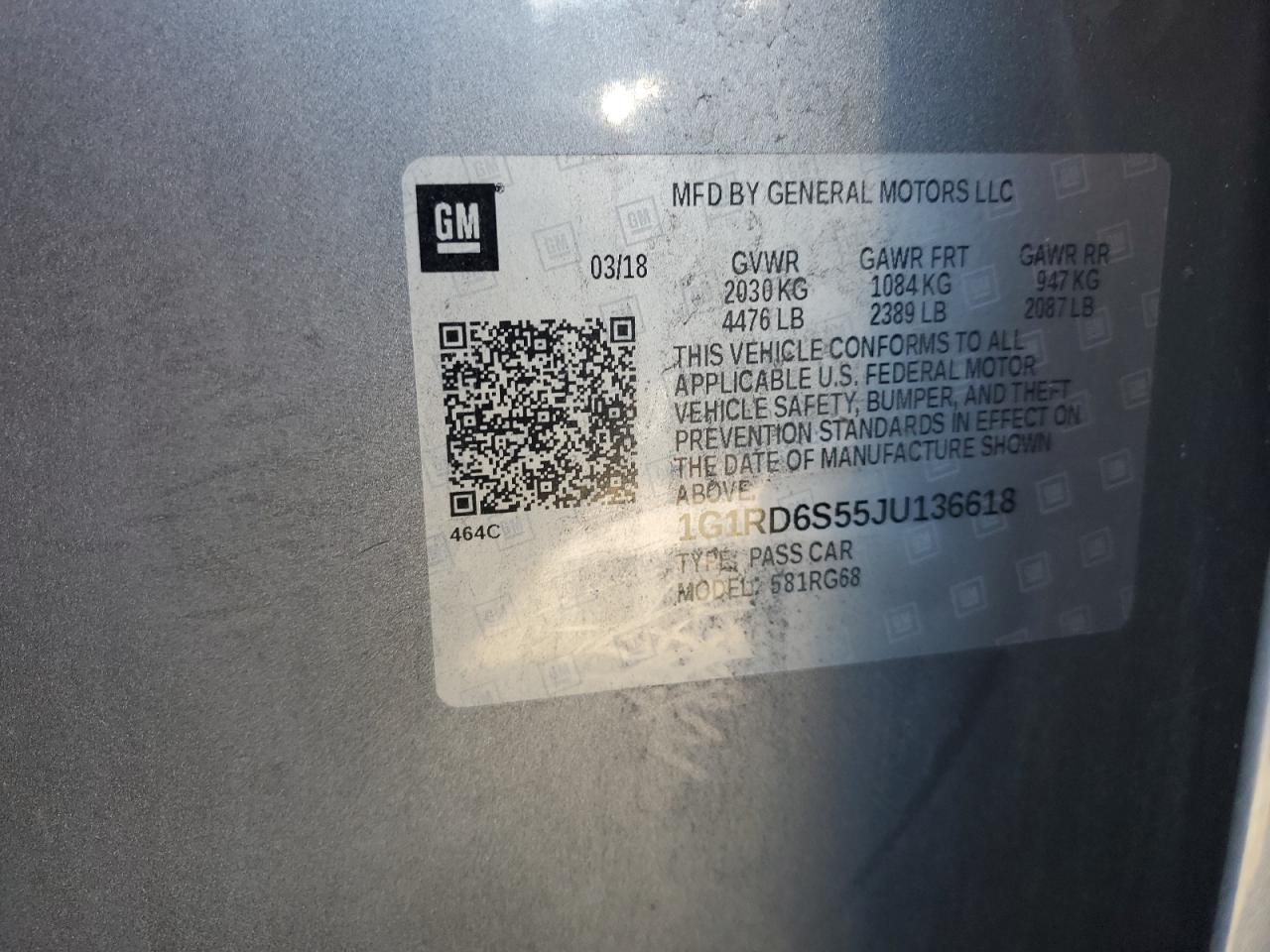 2018 Chevrolet Volt Premier VIN: 1G1RD6S55JU136618 Lot: 71960925