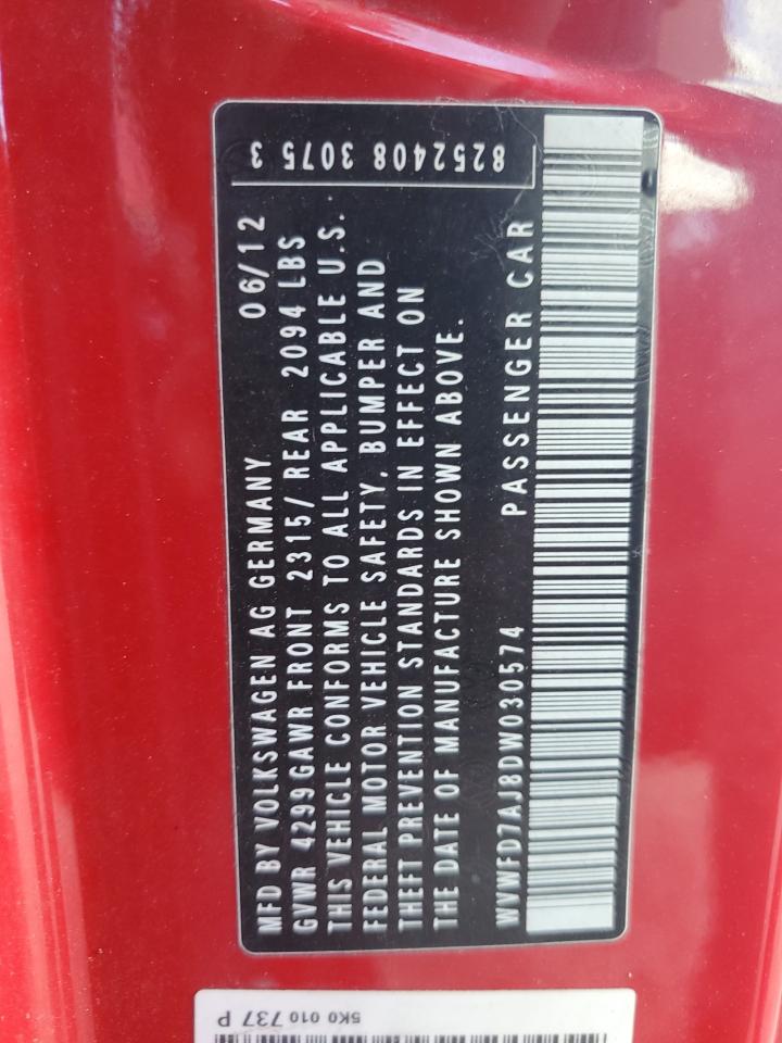 2013 Volkswagen Gti VIN: WVWFD7AJ8DW030574 Lot: 71099115