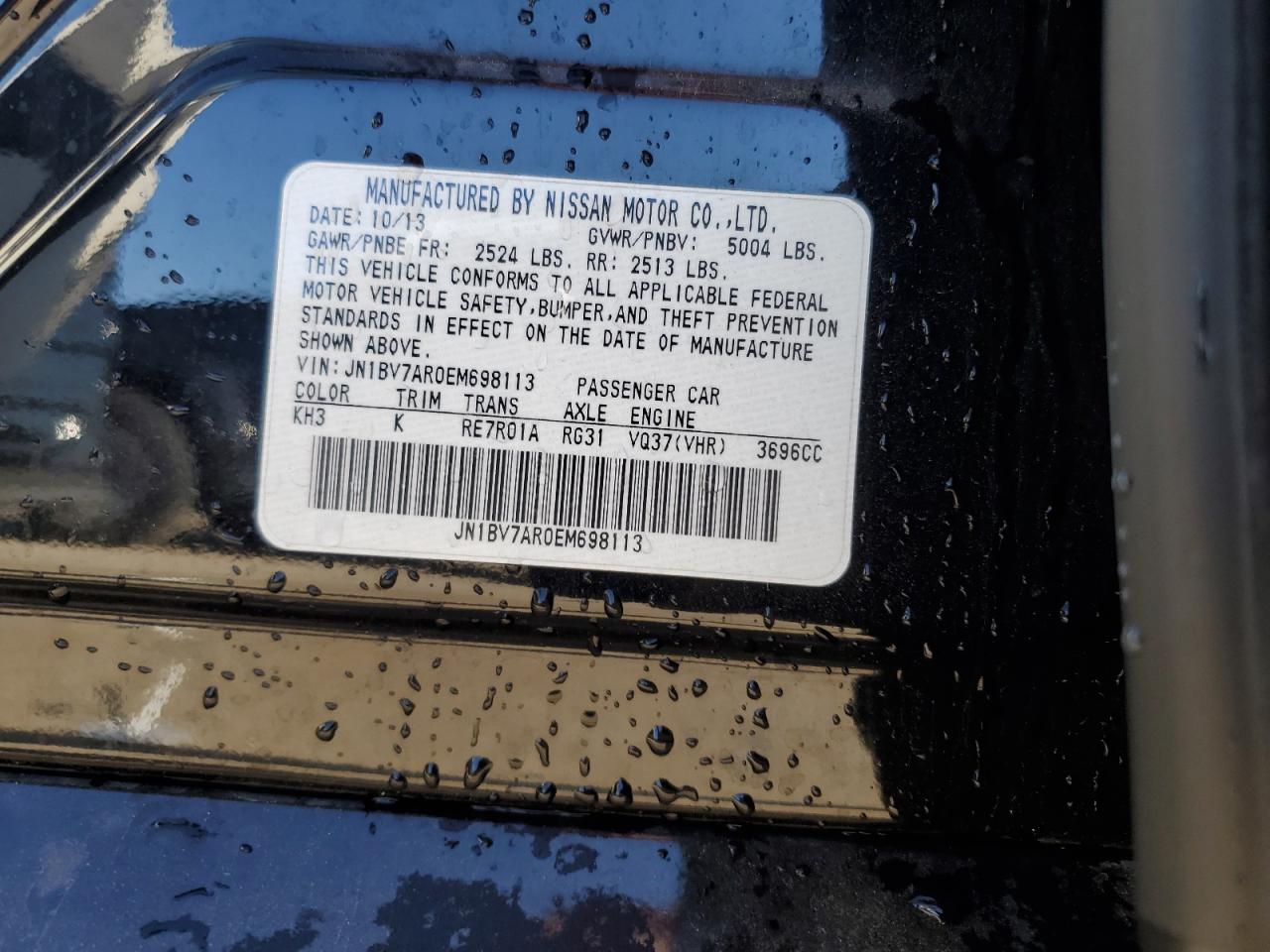 2014 Infiniti Q50 Base VIN: JN1BV7AR0EM698113 Lot: 80405385