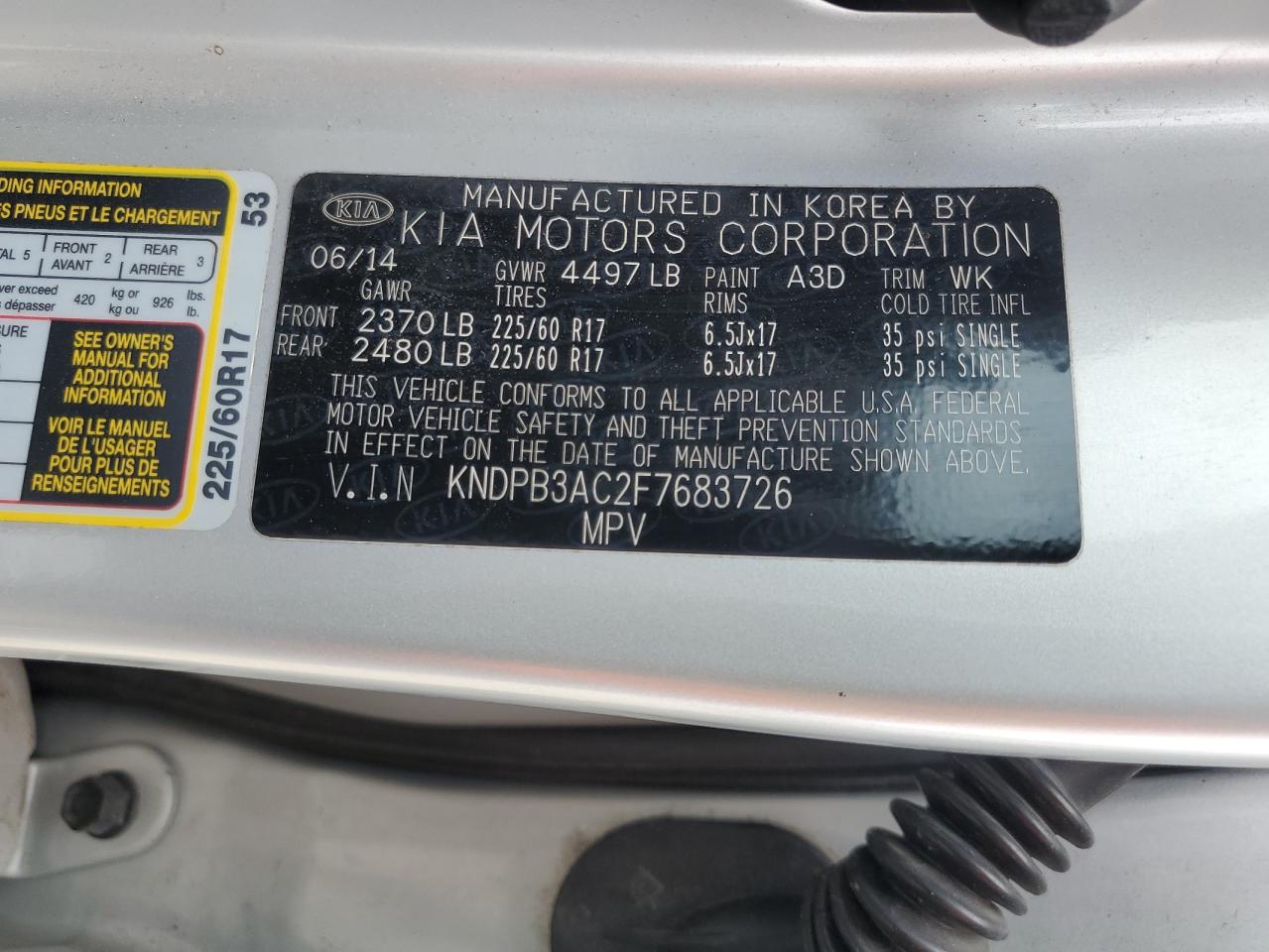 2015 Kia Sportage Lx VIN: KNDPB3AC2F7683726 Lot: 82108385