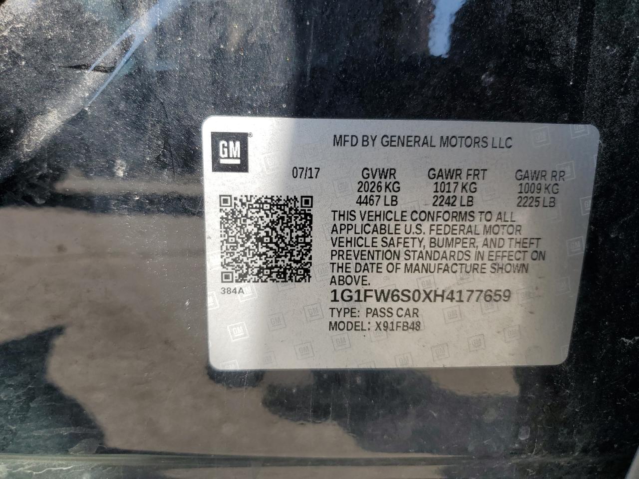 2017 Chevrolet Bolt Ev Lt VIN: 1G1FW6S0XH4177659 Lot: 80912765