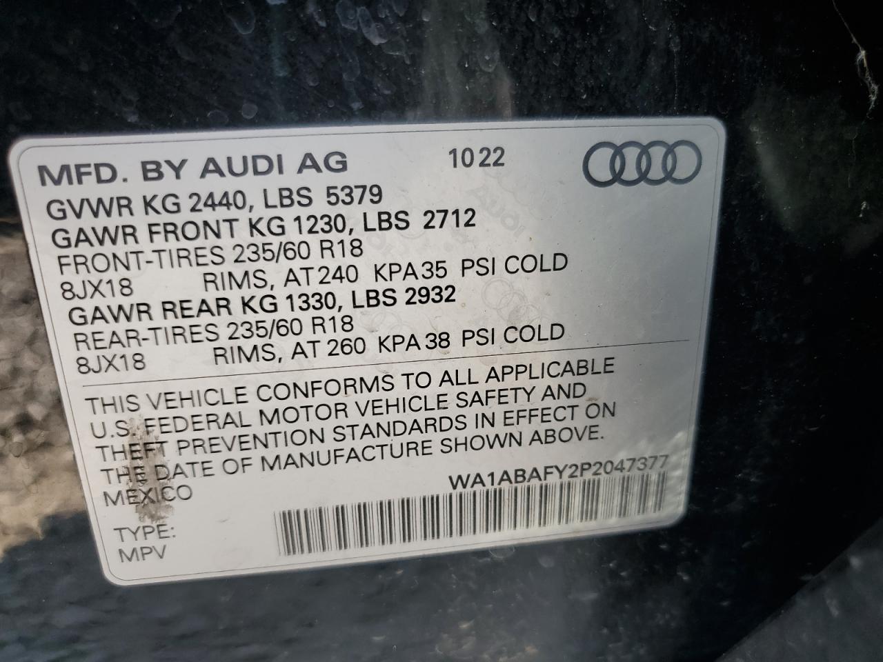2023 Audi Q5 Premium 40 VIN: WA1ABAFY2P2047377 Lot: 80031095