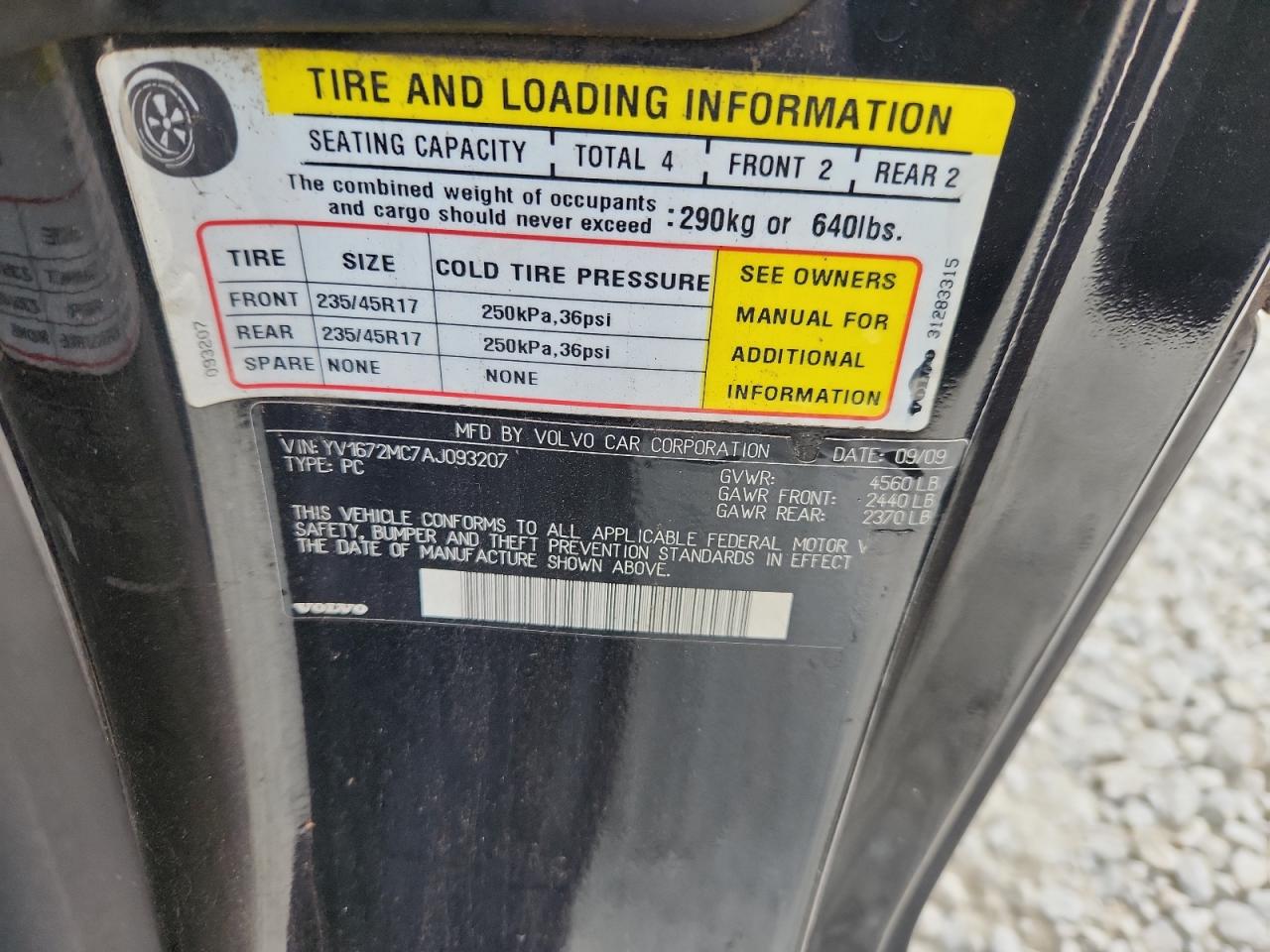 2010 Volvo C70 T5 VIN: YV1672MC7AJ093207 Lot: 81715955