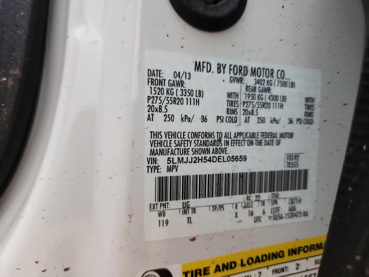 2013 Lincoln Navigator VIN: 5LMJJ2H54DEL05659 Lot: 81677665