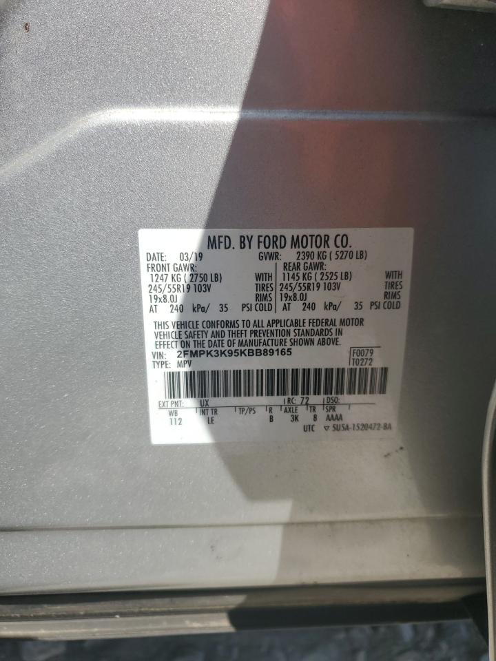 2019 Ford Edge Titanium VIN: 2FMPK3K95KBB89165 Lot: 81380045