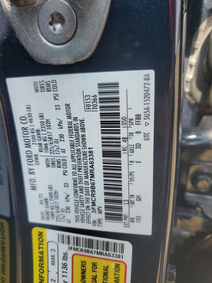 2021 Ford Bronco Sport Big Bend VIN: 3FMCR9B67MRA63381 Lot: 81299235