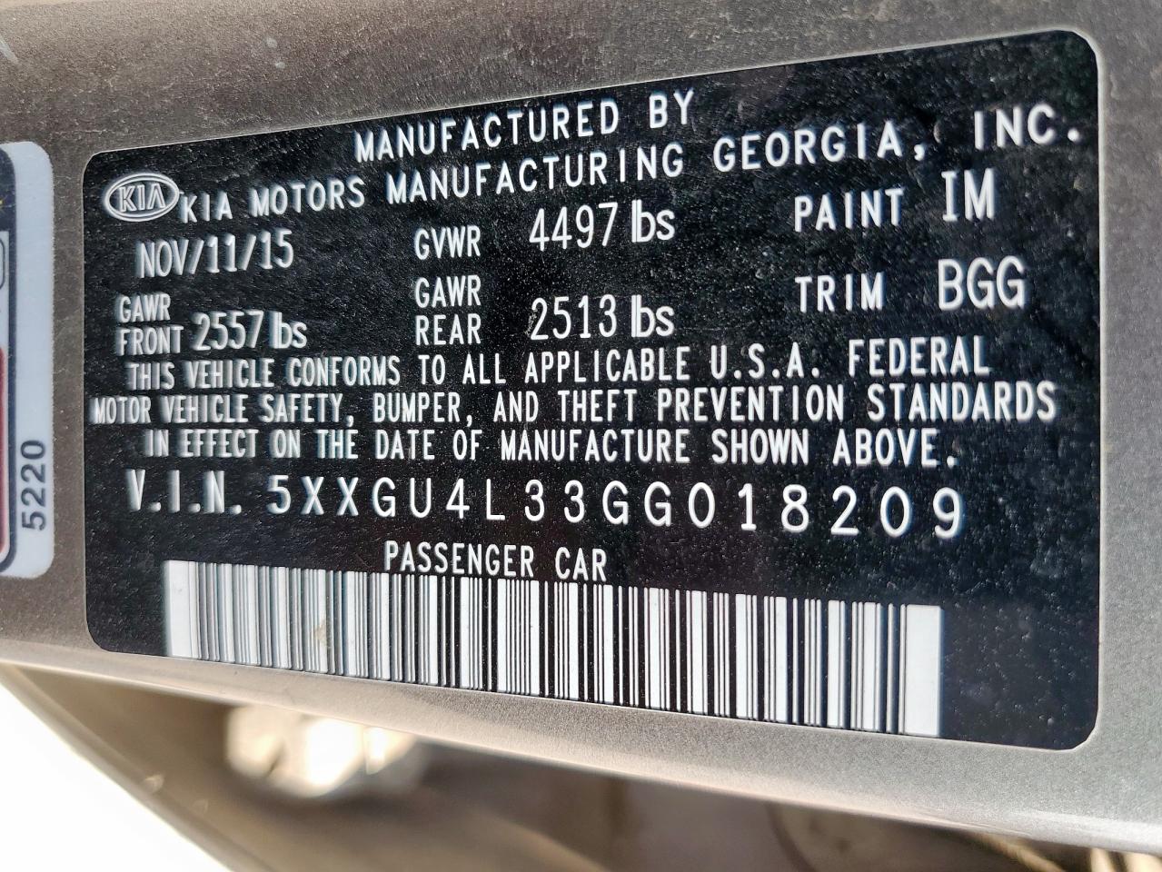 2016 Kia Optima Ex VIN: 5XXGU4L33GG018209 Lot: 81085165