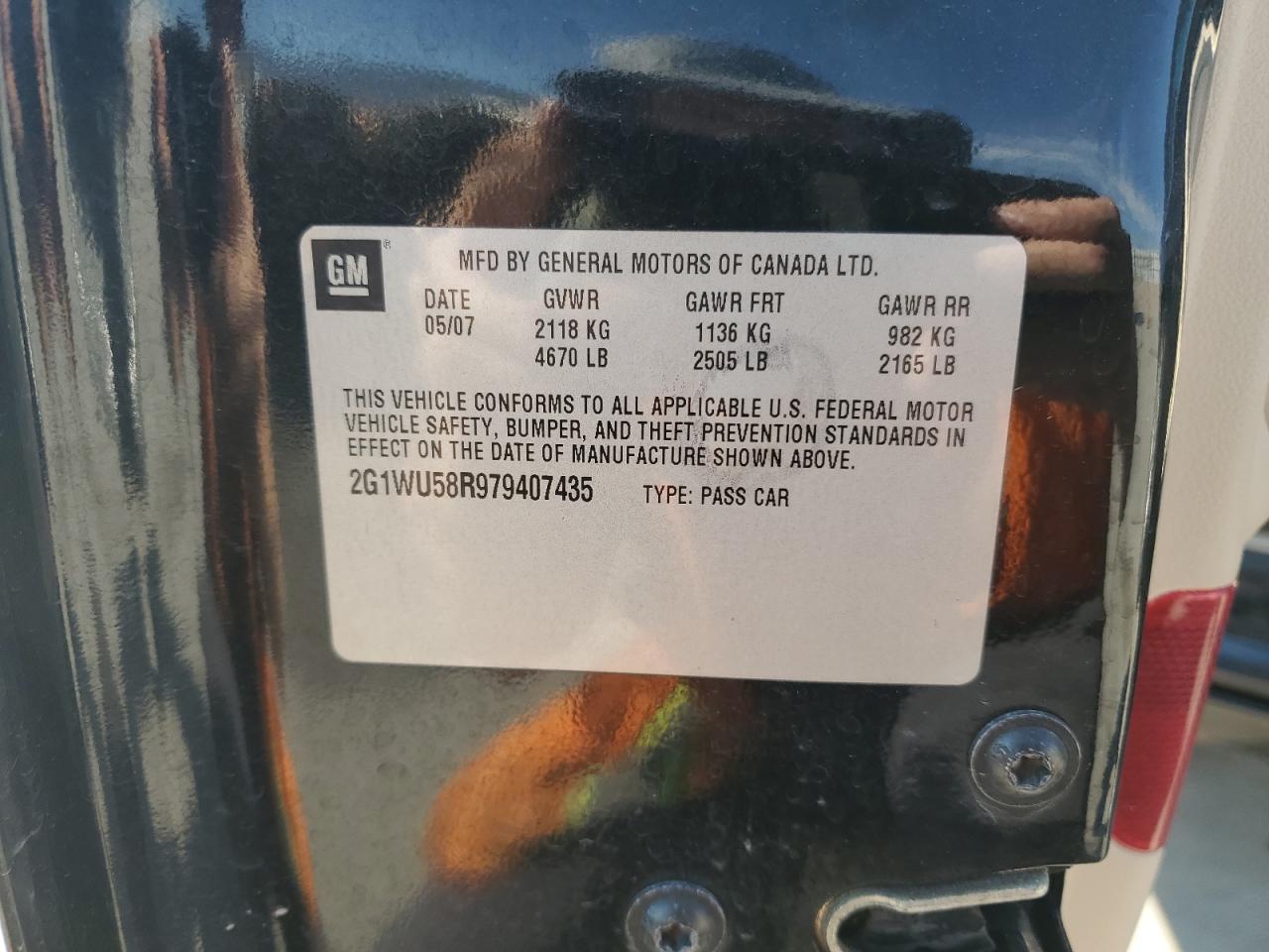 2007 Chevrolet Impala Ltz VIN: 2G1WU58R979407435 Lot: 71547795