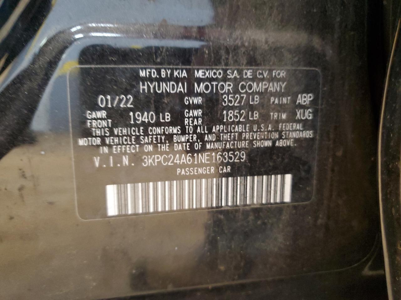 2022 Hyundai Accent Se VIN: 3KPC24A61NE163529 Lot: 80497815