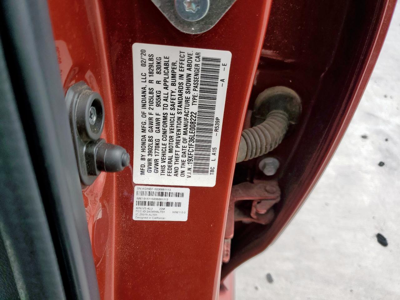 2020 Honda Civic Ex VIN: 19XFC1F36LE008222 Lot: 83811375