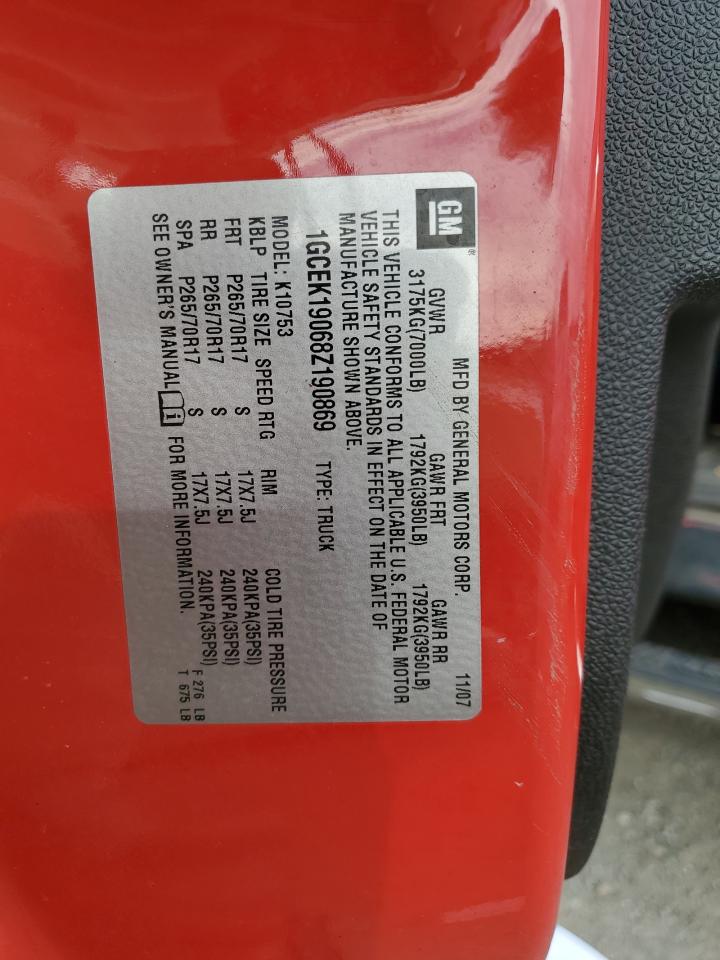 2008 Chevrolet Silverado K1500 VIN: 1GCEK19068Z190869 Lot: 71591865