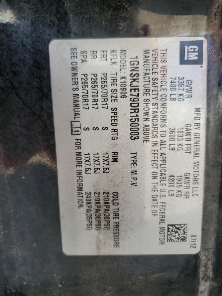 2013 Chevrolet Suburban K1500 Lt VIN: 1GNSKJE79DR150003 Lot: 80715615