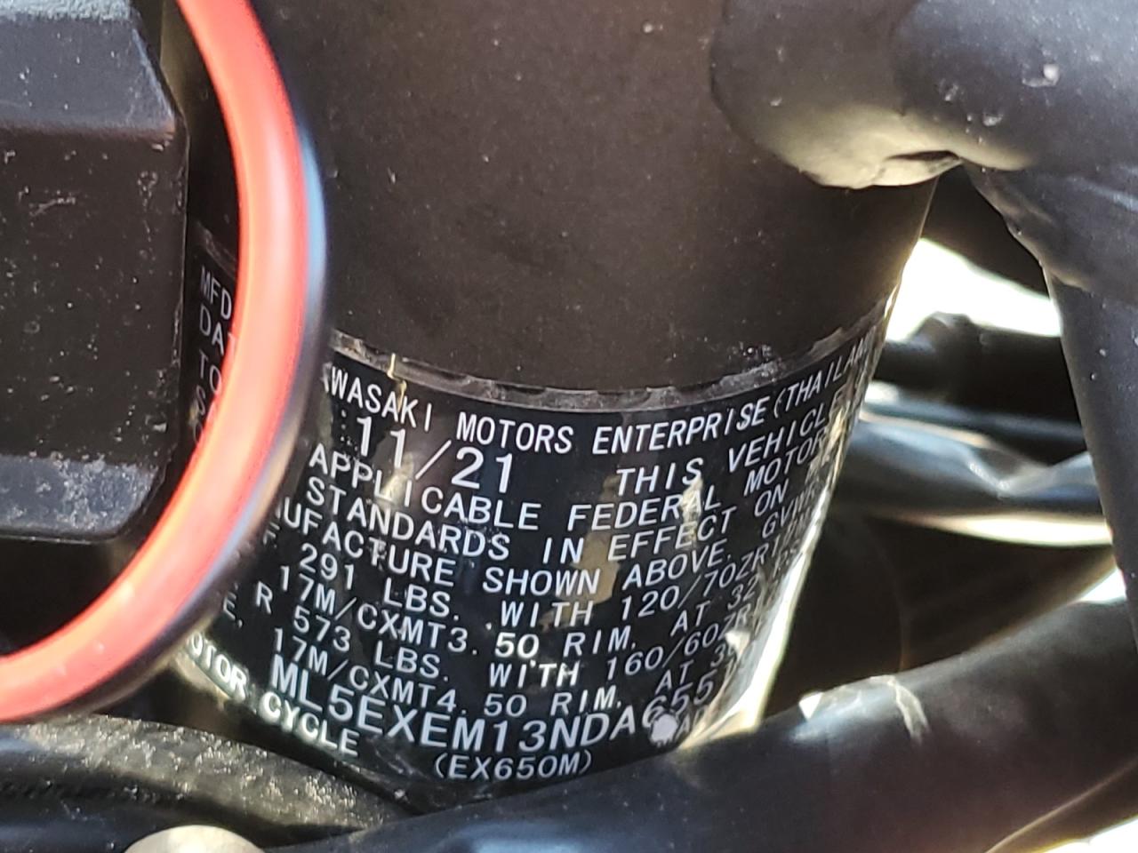 2022 Kawasaki Ex650 M VIN: ML5EXEM13NDA65519 Lot: 81428825