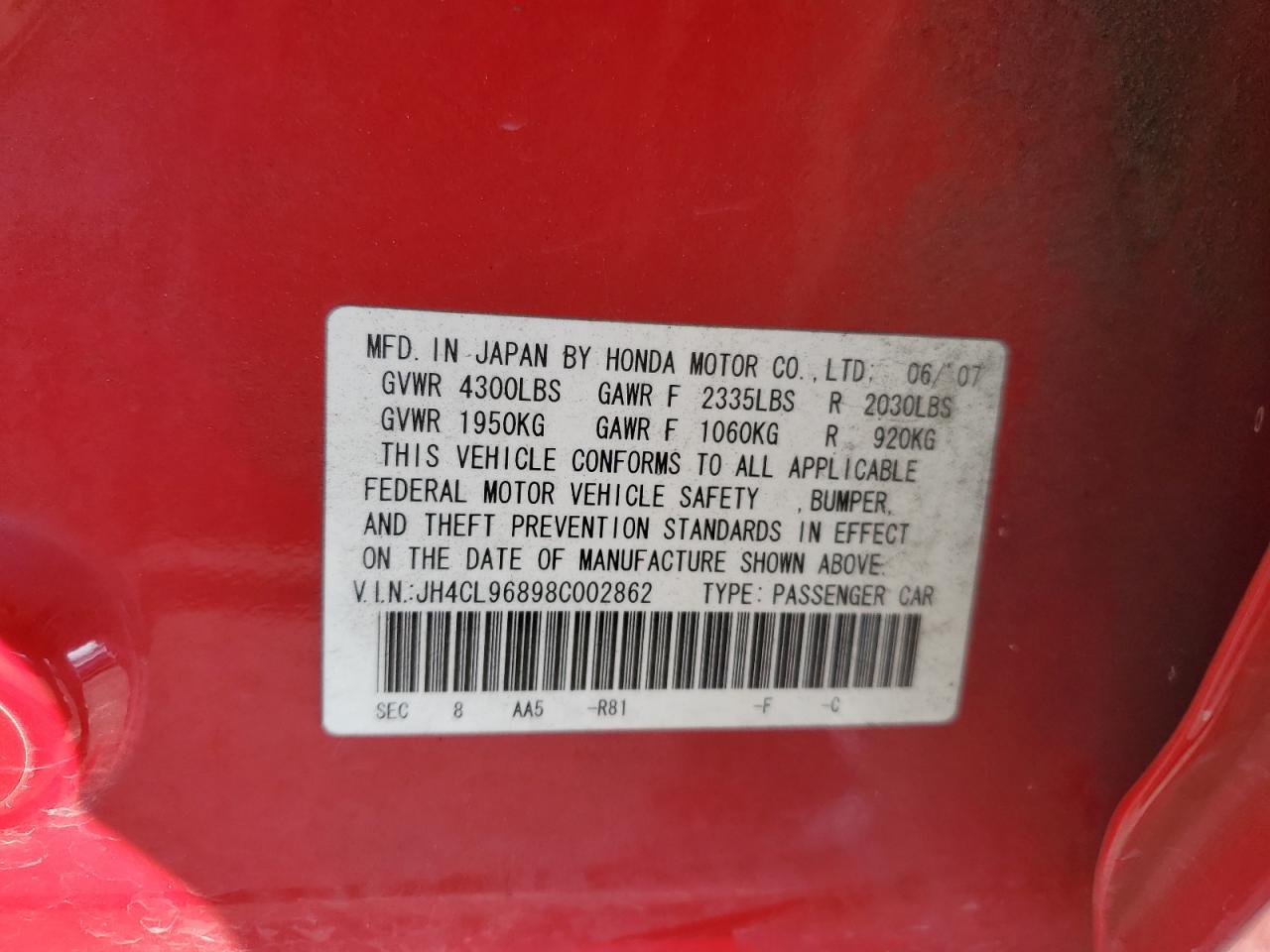 2008 Acura Tsx VIN: JH4CL96898C002862 Lot: 71862625