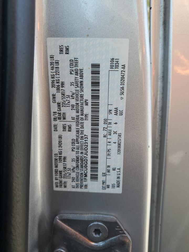 2018 Ford Escape Se VIN: 1FMCU0GD7JUD23137 Lot: 80557455