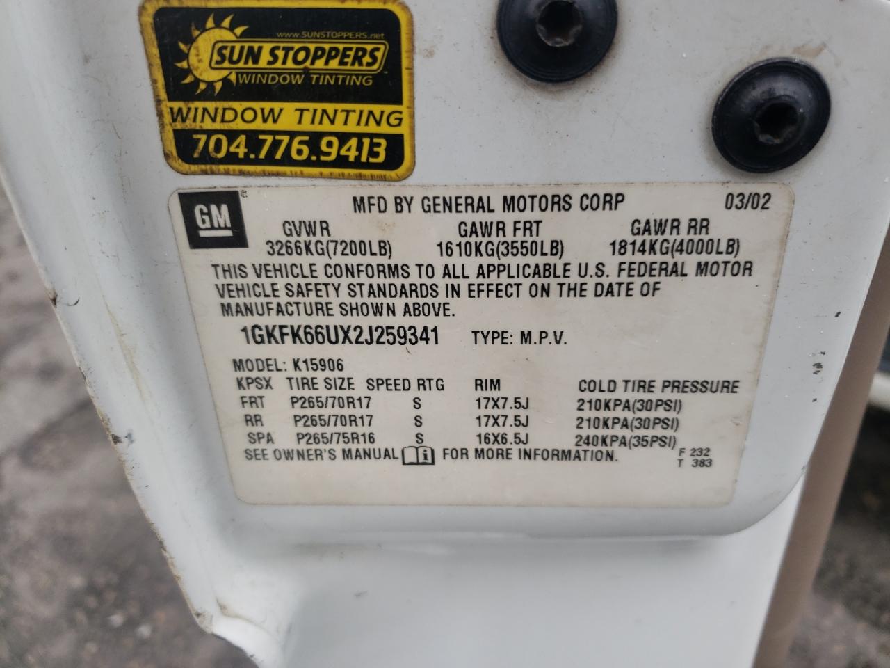 2002 GMC Denali Xl K1500 VIN: 1GKFK66UX2J259341 Lot: 85845645