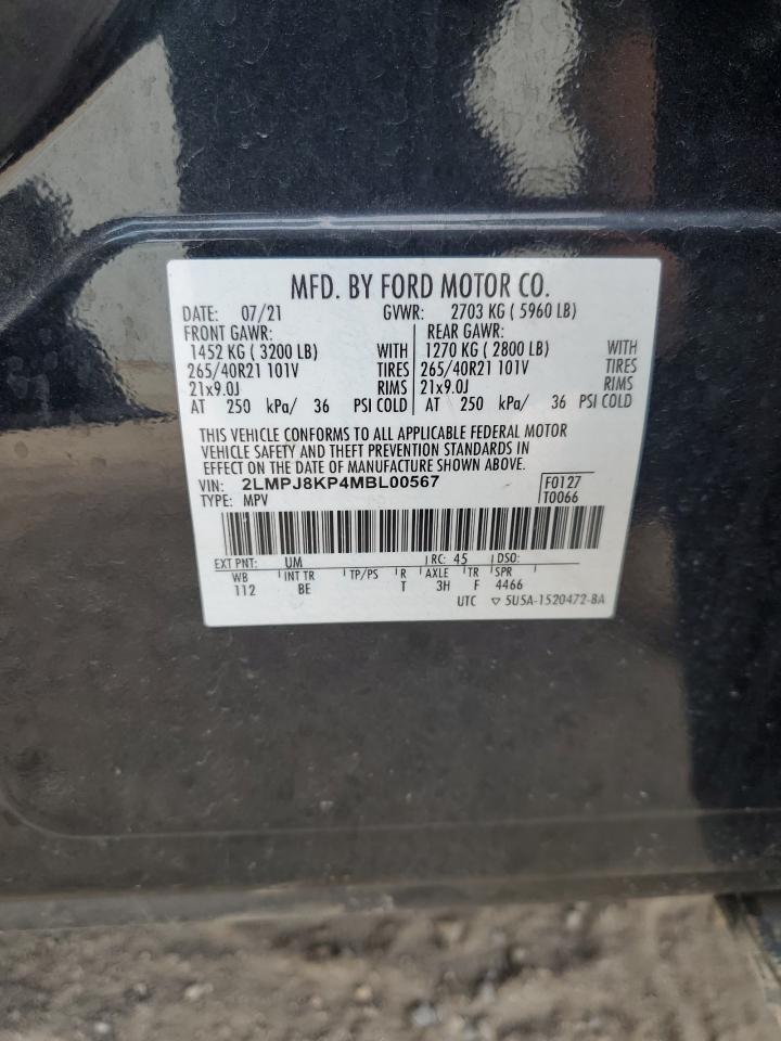 2021 Lincoln Nautilus Reserve VIN: 2LMPJ8KP4MBL00567 Lot: 81445185