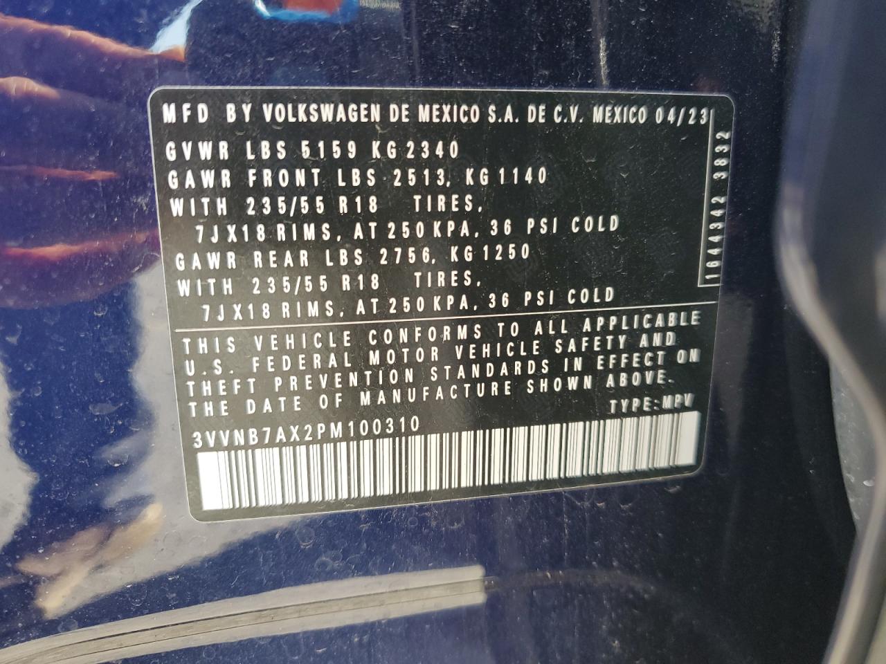 2023 Volkswagen Tiguan Se VIN: 3VVNB7AX2PM100310 Lot: 80326395