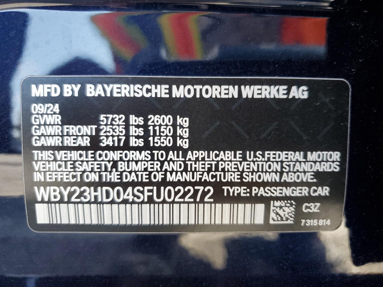 2025 BMW I4 Edrive 40 VIN: WBY23HD04SFU02272 Lot: 72034475