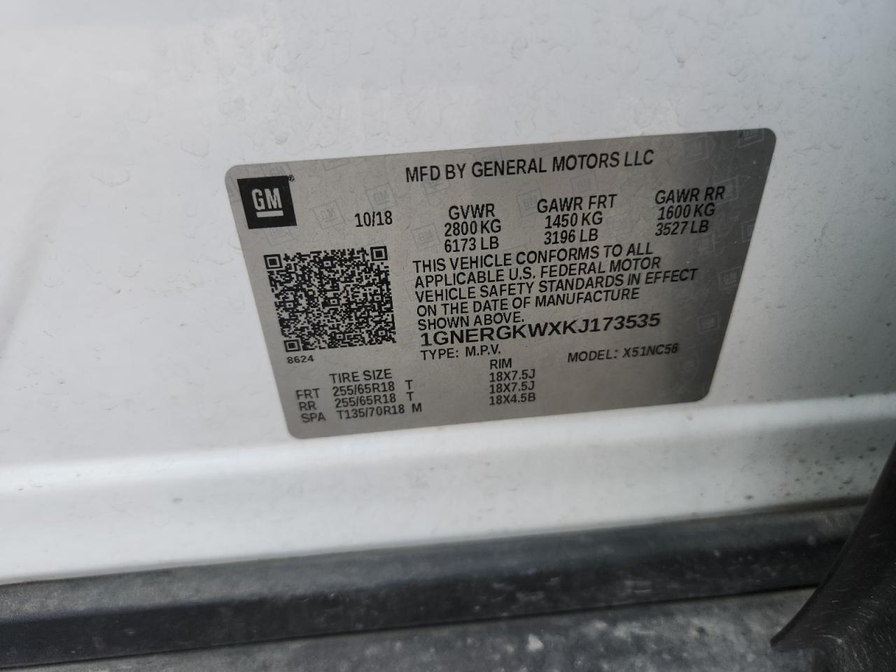 2019 Chevrolet Traverse Lt VIN: 1GNERGKWXKJ173535 Lot: 81294575