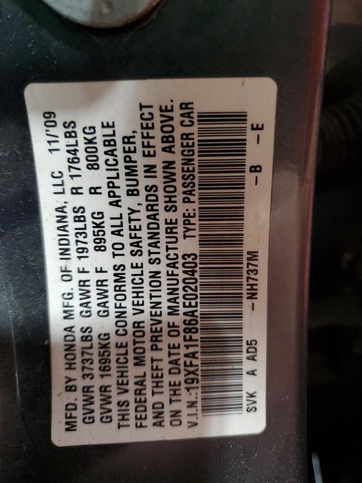 2010 Honda Civic Ex VIN: 19XFA1F86AE020403 Lot: 80780985