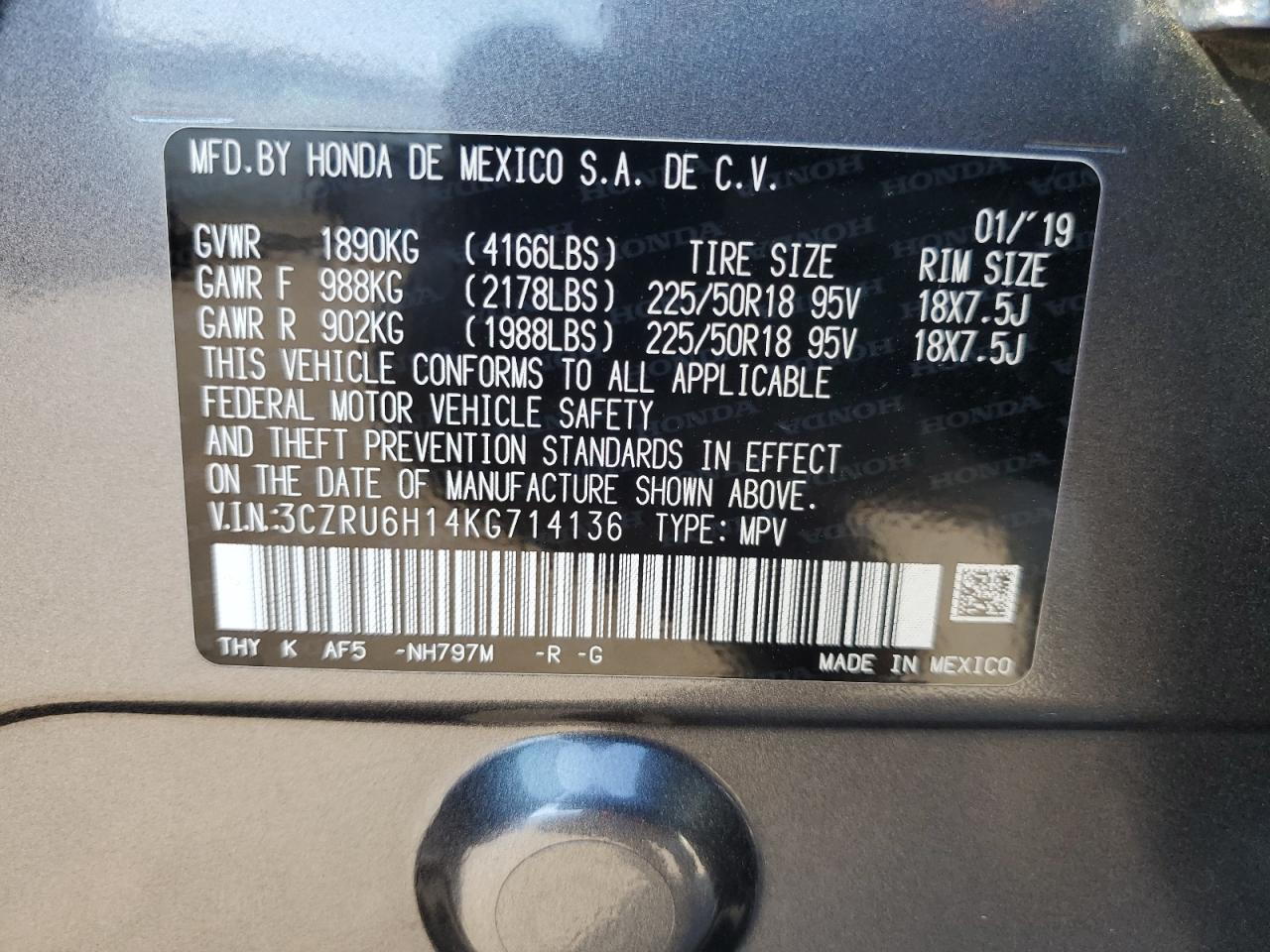 2019 Honda Hr-V Sport VIN: 3CZRU6H14KG714136 Lot: 80270495