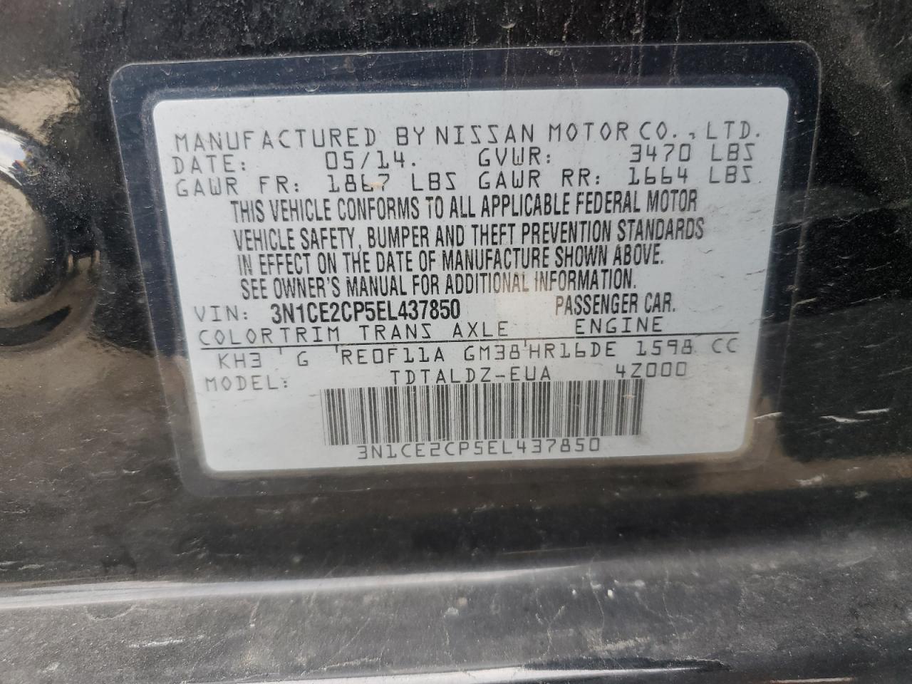 2014 Nissan Versa Note S VIN: 3N1CE2CP5EL437850 Lot: 83788195