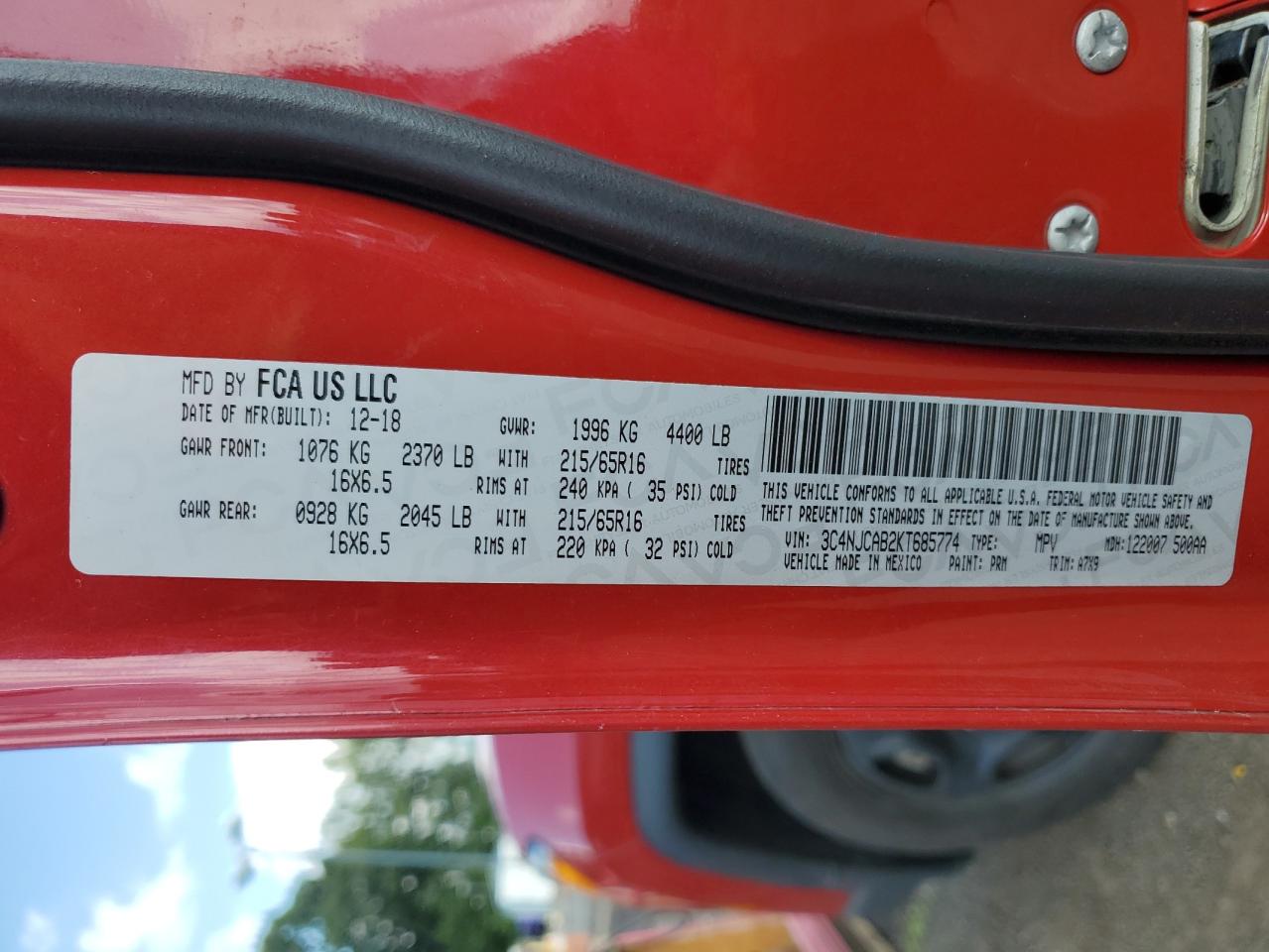 2019 Jeep Compass Sport VIN: 3C4NJCAB2KT685774 Lot: 81346225