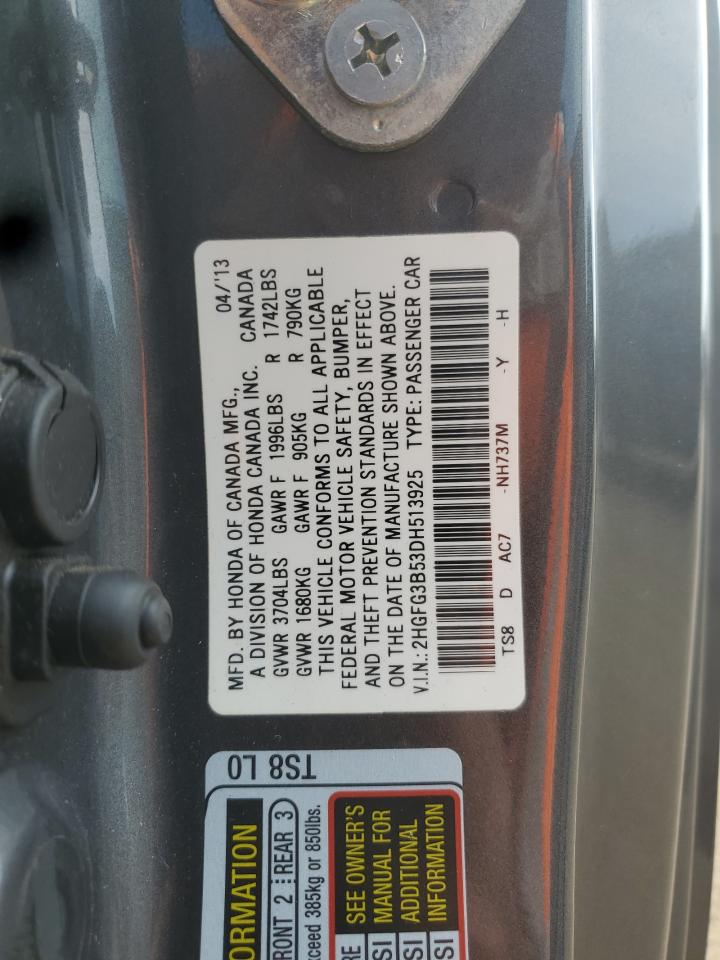 2013 Honda Civic Lx VIN: 2HGFG3B53DH513925 Lot: 80289625