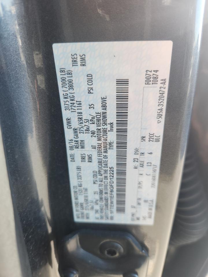 2016 Ford F150 Supercrew VIN: 1FTEW1EF6GFD12225 Lot: 71801535