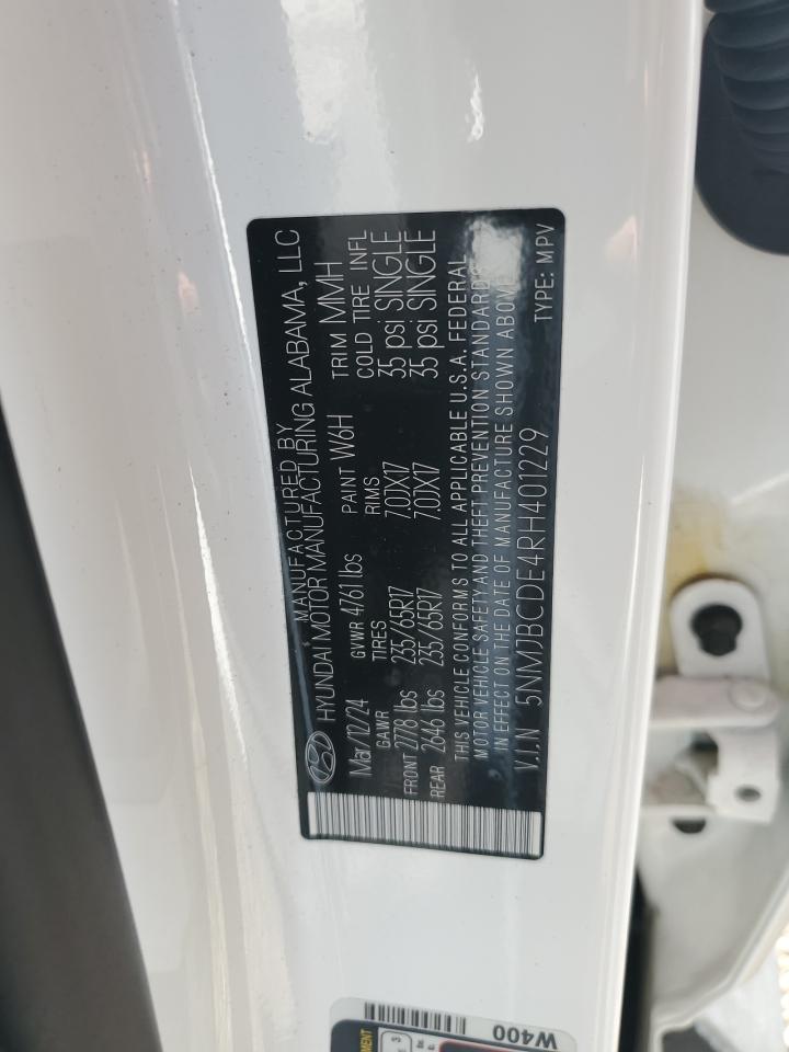 2024 Hyundai Tucson Sel VIN: 5NMJBCDE4RH401229 Lot: 81184435