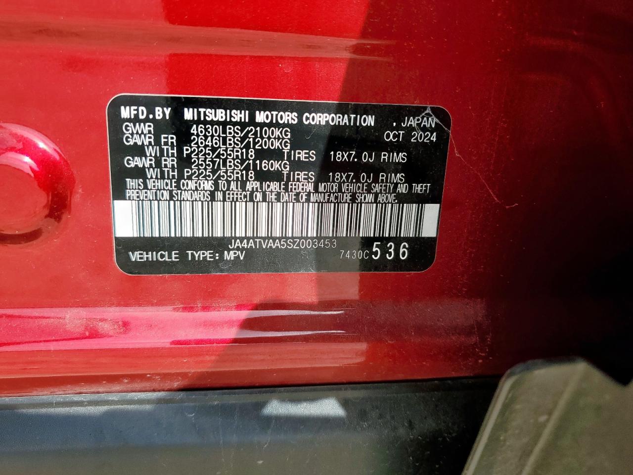 2025 Mitsubishi Eclipse Cross Le VIN: JA4ATVAA5SZ003453 Lot: 81924915