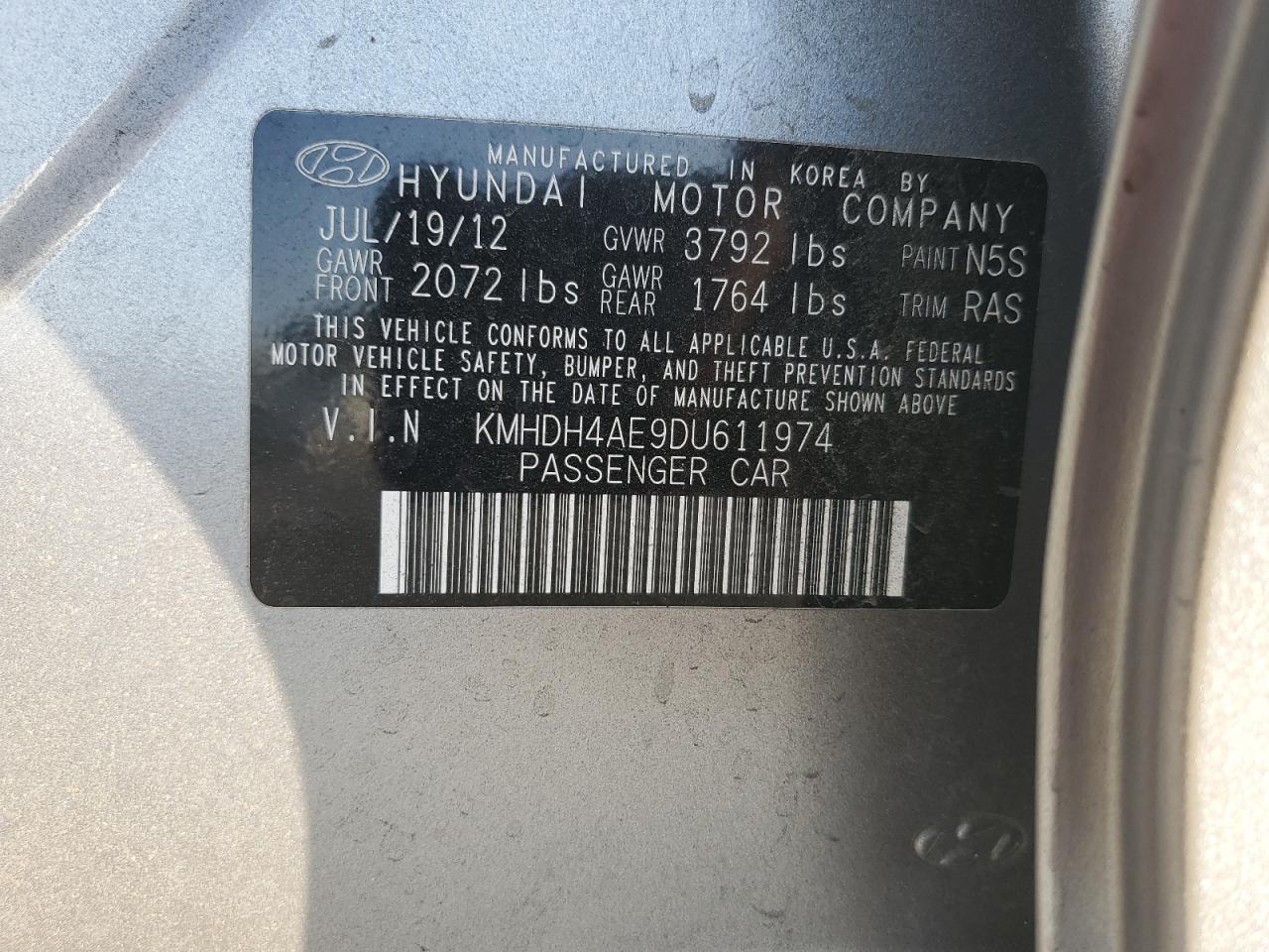 2013 Hyundai Elantra Gls VIN: KMHDH4AE9DU611974 Lot: 80692985