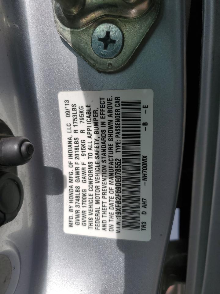 2013 Honda Civic Lx VIN: 19XFB2F59DE078552 Lot: 80211095