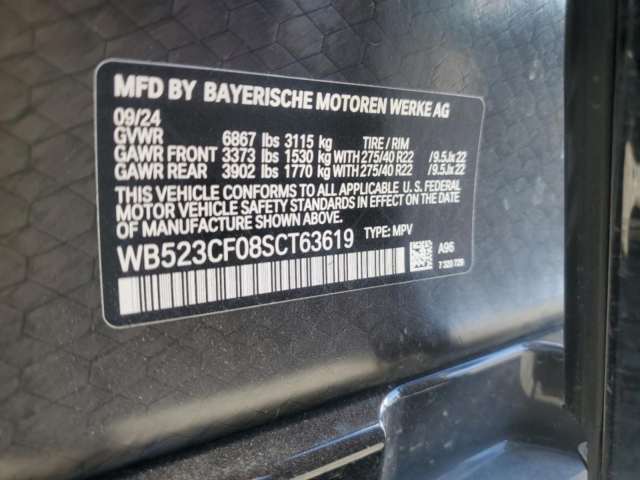2025 BMW Ix xDrive50 VIN: WB523CF08SCT63619 Lot: 80583975