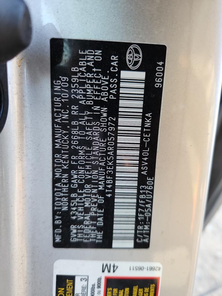 2010 Toyota Camry Base VIN: 4T4BF3EK5AR057972 Lot: 81343445