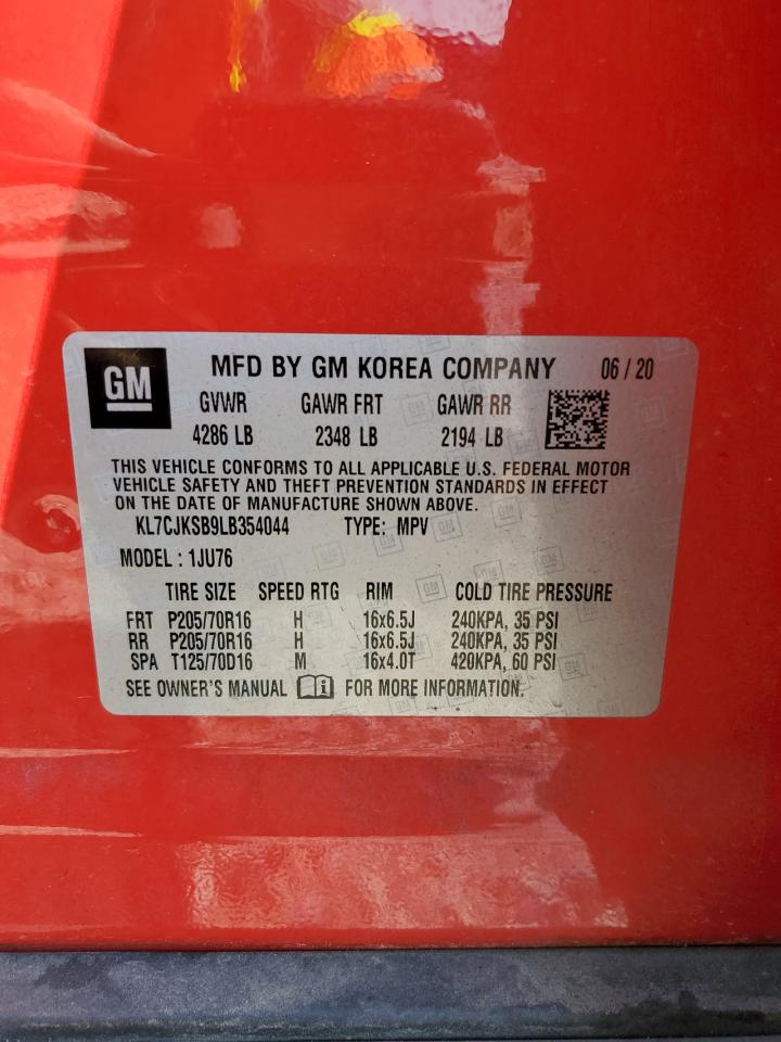 2020 Chevrolet Trax Ls VIN: KL7CJKSB9LB354044 Lot: 72078565