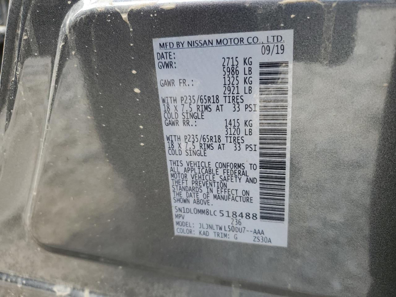2020 Infiniti Qx60 Luxe VIN: 5N1DL0MM8LC518488 Lot: 80091285