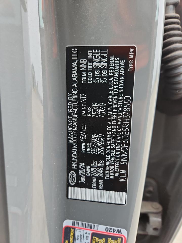 2024 Hyundai Tucson Sel VIN: 5NMJF3DE5RH378550 Lot: 81567475