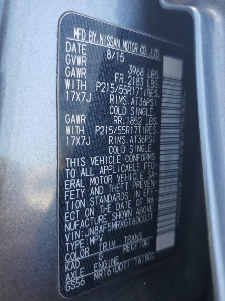 2016 Nissan Juke S VIN: JN8AF5MRXGT600031 Lot: 84287415