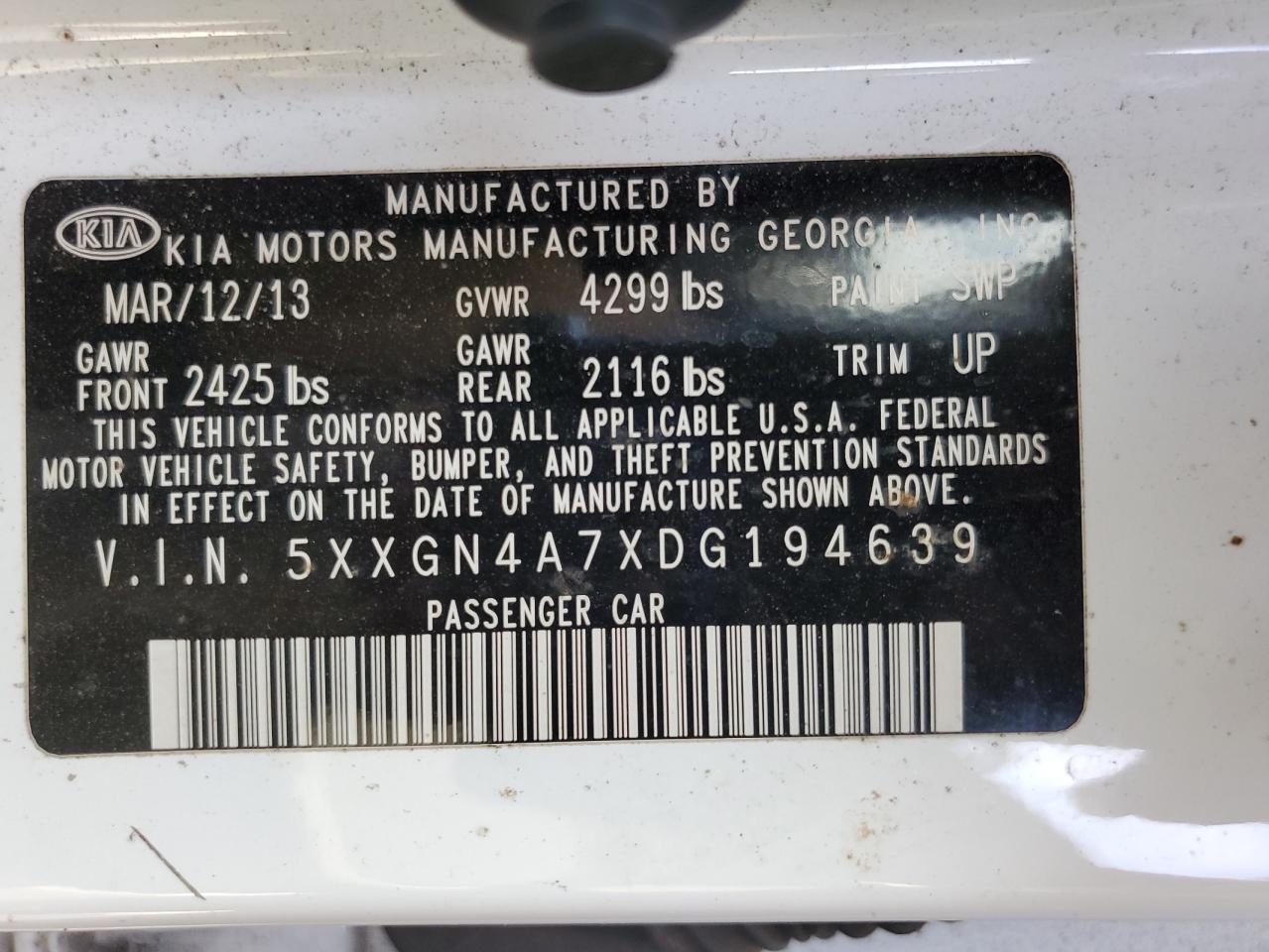 2013 Kia Optima Ex VIN: 5XXGN4A7XDG194639 Lot: 70992525