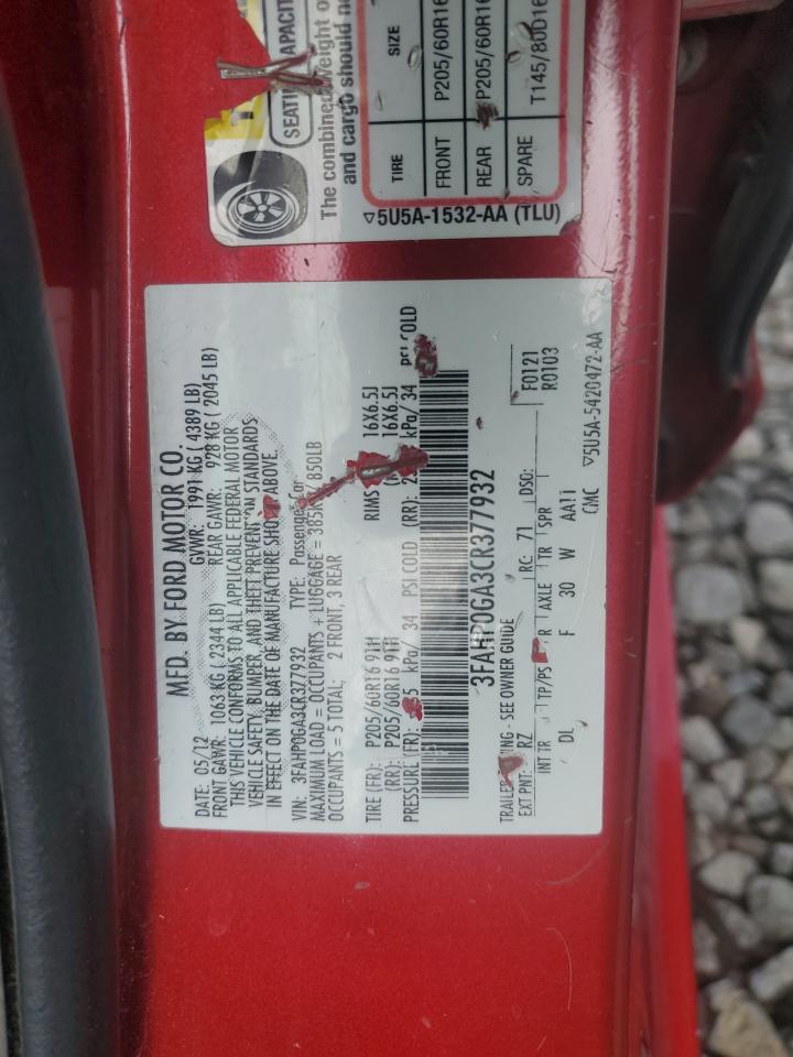 2012 Ford Fusion S VIN: 3FAHP0GA3CR377932 Lot: 84024125