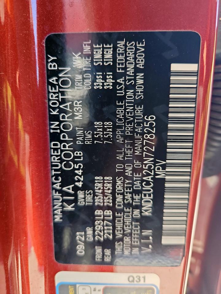 2022 Kia Seltos Nightfall VIN: KNDEUCA25N7278256 Lot: 80655075